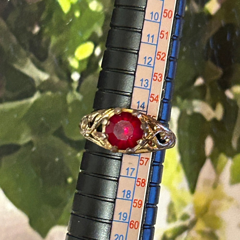 Vintage .925 Ruby Red Solitaire Filigree Ring Size 7.5